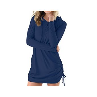 Womens UPF 50+ Sun Protection Long Sleeve Hooded Beach Cover Up Dress