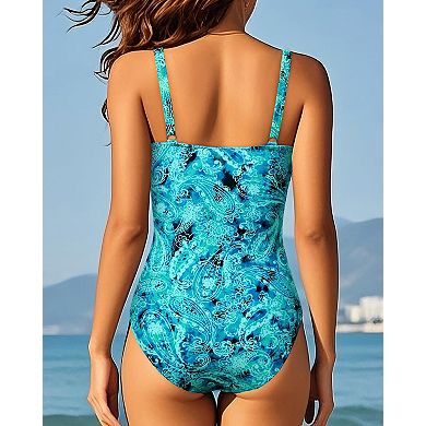 Womens Tummy Control Vintage One Piece Swimsuit Shirred Slimming Bathing Suit