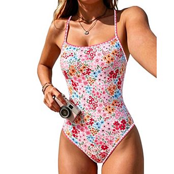 Womens Tummy Control Modest One Piece Floral Print Swimwear Adjustable Strap