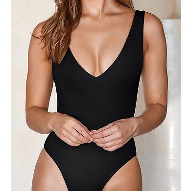 Womens Tummy Control V Neck Padded Swimwear With Removable Cups