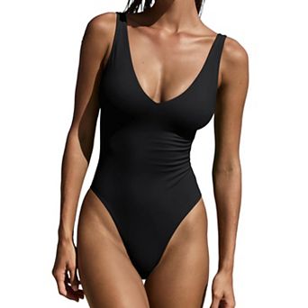 Womens Tummy Control V Neck Padded Swimwear With Removable Cups