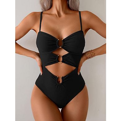 Womens Cutout Ring Monokini Bathing Suit Adjustable Straps Beach Vacation