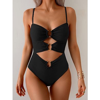 Womens Cutout Ring Monokini Bathing Suit Adjustable Straps Beach Vacation