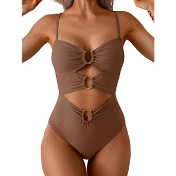 Womens Cutout Ring Monokini Bathing Suit Adjustable Straps Beach Vacation
