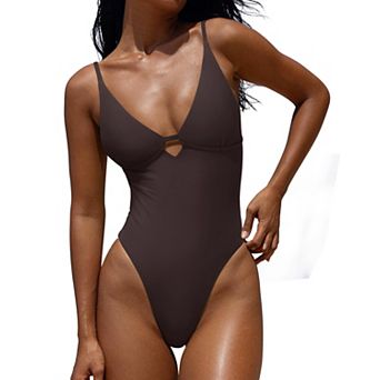 Womens V Neck Padded One Piece Swimsuit Adjustable Straps Crisscross Back Beach Pool Wear