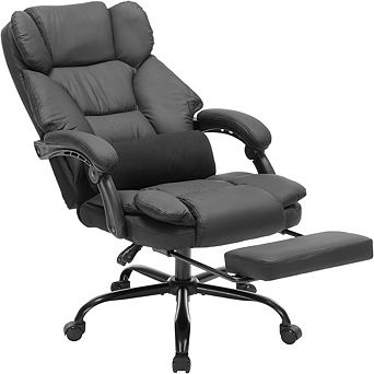 Reclining Office Chair with Foot Rest PU Leather Executive Computer Chair Lumbar Support