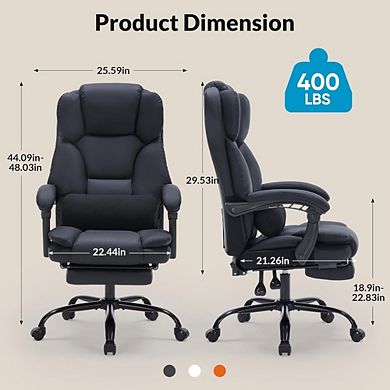 Reclining Office Chair with Foot Rest PU Leather Executive Computer Chair Lumbar Support