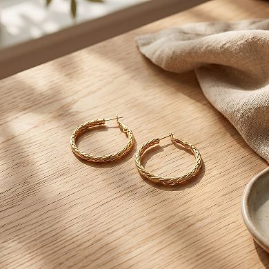 14K Gold Plated 925 Sterling Silver Post Twisted Lightweight Hoop Earrings