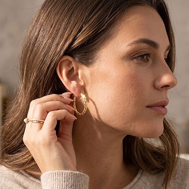 14K Gold Plated 925 Sterling Silver Post Twisted Lightweight Hoop Earrings