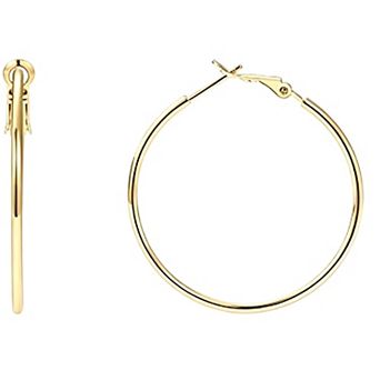 14K Gold Plated 925 Sterling Silver Post Hypoallergenic Classic Hoop Earrings