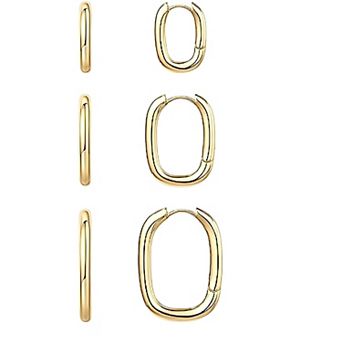 18K Gold Plated Hypoallergenic Minimalist Rectangle Hoop Earrings Set