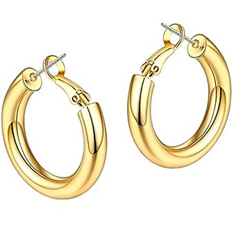 14K Gold Plated 925 Sterling Silver Post Hypoallergenic Chunky Hoop Earrings