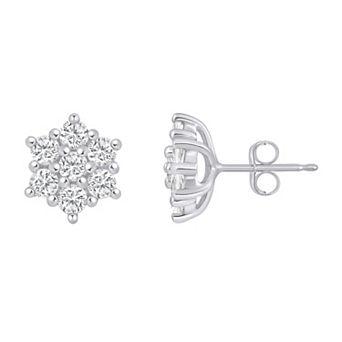 Celebration Gems Plated Sterling Silver 1 1/8 Carat T.W. Lab-Grown Diamond Cluster Stud Earrings
