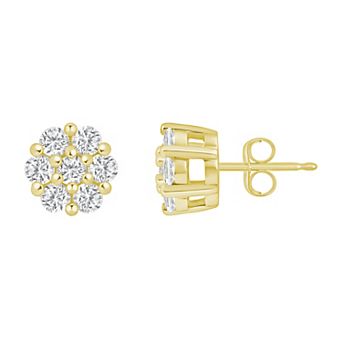 Celebration Gems Plated Sterling Silver 1 1/8 Carat T.W. Lab-Grown Diamond Cluster Stud Earrings