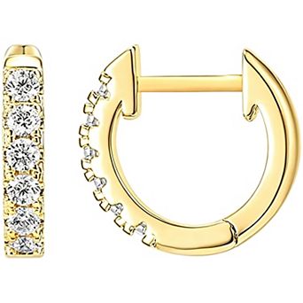 14K Yellow Gold Plated Cubic Zirconia Minimalist Huggie Earrings Gift for Her