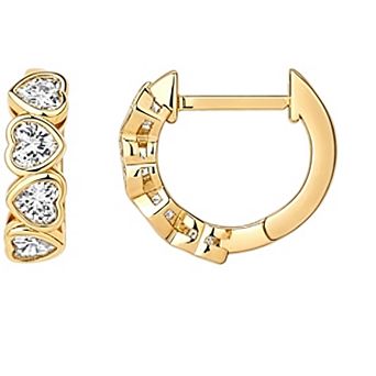 14K Yellow Gold Plated Heart Cubic Zirconia Huggie Hoop Earrings Gift for Her