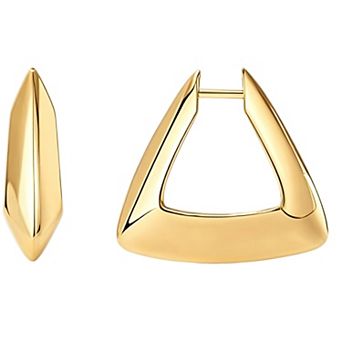 14K Yellow Gold Plated Geometric Triangle Hoop Earrings Gift for Her