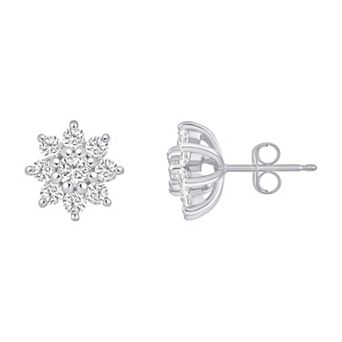 Celebration Gems Plated Sterling Silver 7/8 Carat T.W. Lab-Grown Diamond Cluster Stud Earrings