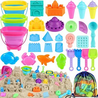 33 pc Collapsible Beach Toys Foldable Buckets Shovels Sand Castle Kit