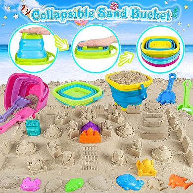 33pcs Collapsible Beach Toys Foldable Buckets Shovels Sand Castle Kit