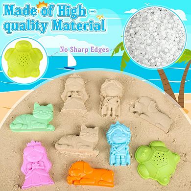 16-piece Collapsible Beach Toys Foldable Sand Bucket Shovels Mesh Bag Castle Kit
