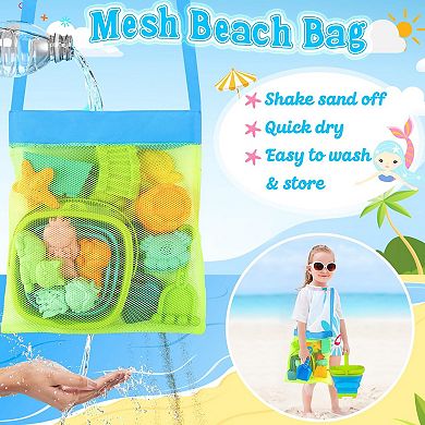 16-piece Collapsible Beach Toys Foldable Sand Bucket Shovels Mesh Bag Castle Kit
