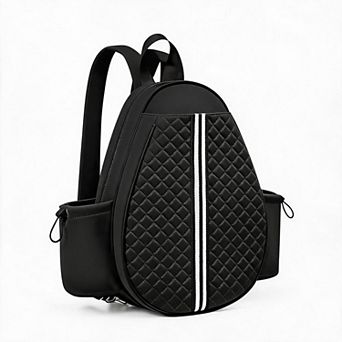 Quilted Water-Resistant Tennis Sling Backpack, Lightweight Crossbody Racket Bag Fits 2 Tennis