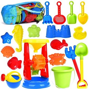 19 pc Sand Toys Set Water Wheel Bucket Molds Mesh Bag Kids Beach Play Kit