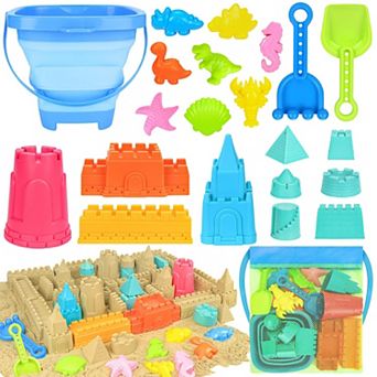 22 pc Collapsible Beach Sand Bucket Shovels Set Mesh Bag Castle Kit Kids 3-10