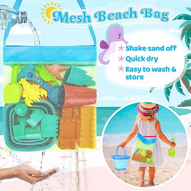 22-piece Collapsible Beach Sand Bucket Shovels Set Mesh Bag Castle Kit Kids 3-10