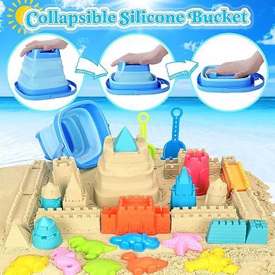 22-piece Collapsible Beach Sand Bucket Shovels Set Mesh Bag Castle Kit Kids 3-10