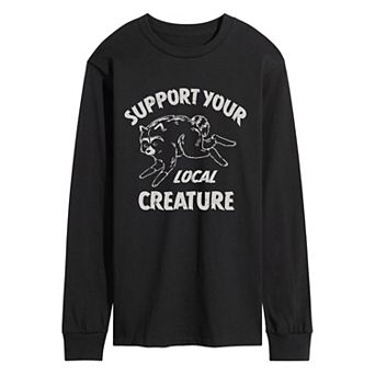 Men's "Support Your Local Creature" Jimothy the Raccoon Long Sleeve Graphic T-Shirt