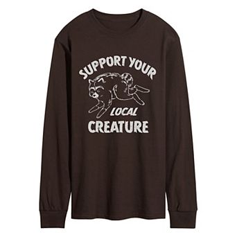 Men's "Support Your Local Creature" Jimothy the Raccoon Long Sleeve Graphic T-Shirt