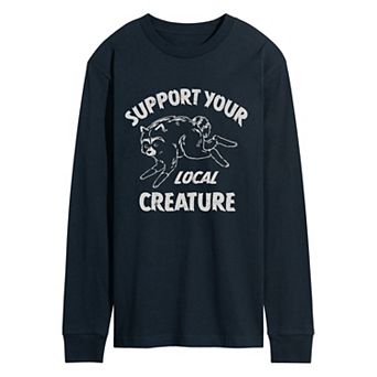 Men's "Support Your Local Creature" Jimothy the Raccoon Long Sleeve Graphic T-Shirt