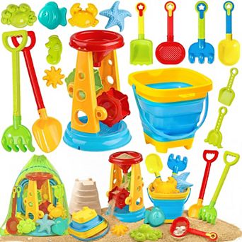 17 pc Collapsible Beach Sand Toys Bucket Water Wheel Set