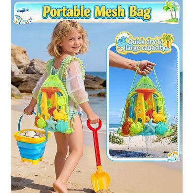 17-piece Collapsible Beach Sand Toys Bucket Water Wheel Set