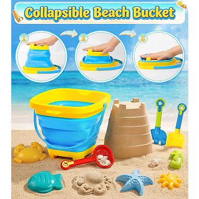 17-piece Collapsible Beach Sand Toys Bucket Water Wheel Set