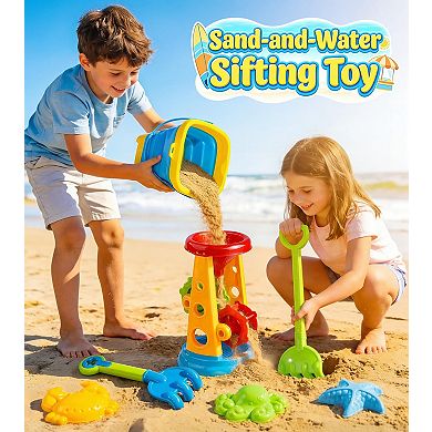 17-piece Collapsible Beach Sand Toys Bucket Water Wheel Set
