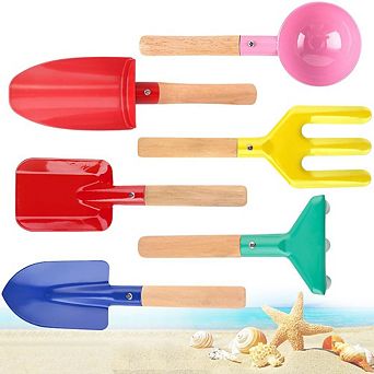 6 pc Metal Sandbox Beach Toys Gardening Set Trowel Rake Shovel