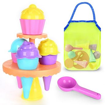 14 pc Beach Toys Ice Cream Sand Molds Shovels Mesh Bag