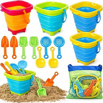 Collapsible Beach Toys Sand Buckets Shovels Mesh Bag Sandbox Kids