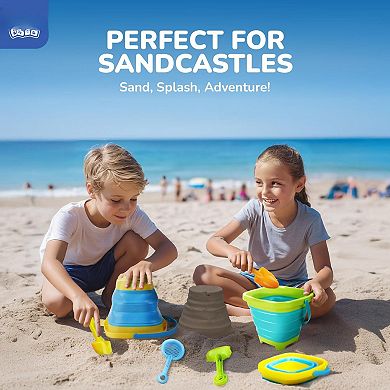 Collapsible Beach Toys Sand Buckets Shovels Mesh Bag Sandbox Kids
