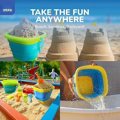 Collapsible Beach Toys Sand Buckets Shovels Mesh Bag Sandbox Kids