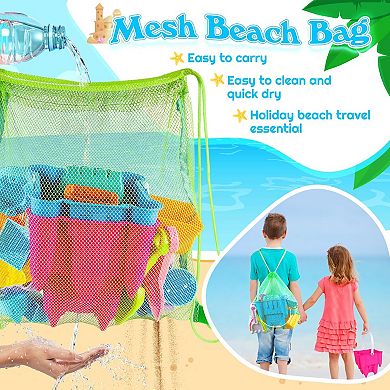 21-piece Beach Sand Castle Toys Bucket Shovel Rake Mold Mesh Bag
