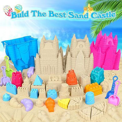 21-piece Beach Sand Castle Toys Bucket Shovel Rake Mold Mesh Bag