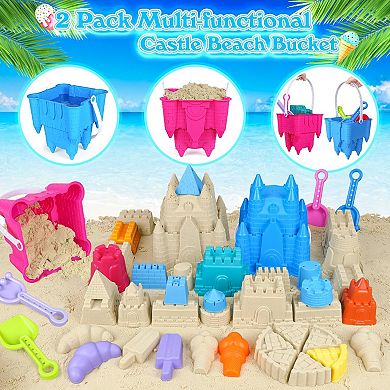 21-piece Beach Sand Castle Toys Bucket Shovel Rake Mold Mesh Bag