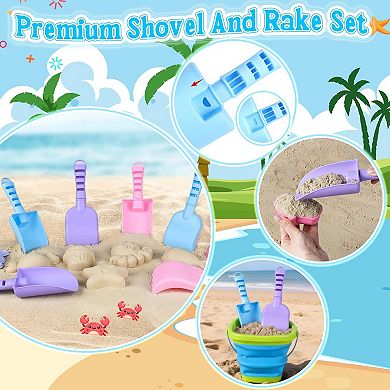 18Pcs Collapsible Beach Toys Foldable Sand Buckets Shovels Set