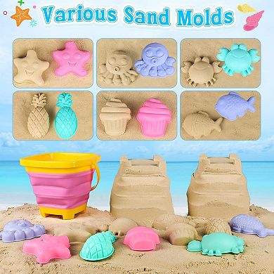 18Pcs Collapsible Beach Toys Foldable Sand Buckets Shovels Set
