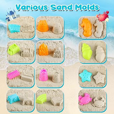 28-piece Beach Toys Collapsible Sand Buckets Molds Shovels Mesh Bag