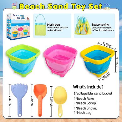 Collapsible Beach Sand Bucket Set With Shovels